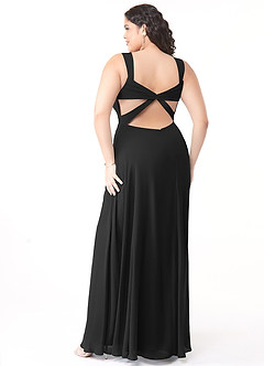 Azazie Nahrin Vestidos de damas de honor Vestido de Negro de Gasa de Corte en A con Cuello en V Plisado image10