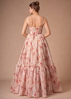 Halame Apricot Multi Sleeveless Floral A-Line Gown image2