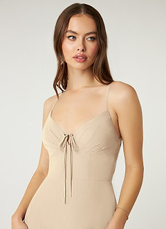 Azazie Minie Bridesmaid Dresses Champagne A-Line Bow Chiffon Dress image6