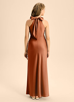 Azazie Doretta Junior Vestido Cobre de Cetim elástico de Linha A com Plissado image2