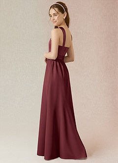 Azazie Jiya Junior Robe Trapèze en Satin extensible Plissée Merlot image3