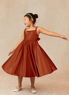Azazie Cutie Pie Flower Girl Dresses Paprika A-Line Pleated Matte Satin Dress image3