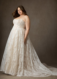 Azazie Demetria 웨딩드레스 볼가운 스트랩리스 레이스 채플 트레인 드레스 image12