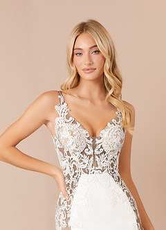 Azazie Estephanie Wedding Dresses Diamond White Cocoa Mermaid Sequins Stretch Crepe Dress image5
