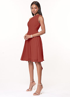 Azazie Katrina Robes de demoiselle d'honneur Robe Trapèze en Mousseline de soie Ue épaule Terracotta image3