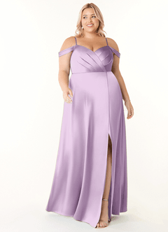 Azazie Ocean Robes de demoiselle d'honneur Robe Trapèze en Satin extensible Col V plissé Frostiges Flieder image6