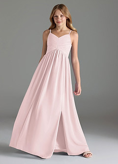 Azazie Alia Junior Blushing Pink A-Line Pleated Chiffon Dress image4