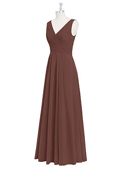 Azazie Flora Bridesmaid Dresses Espresso A-Line Pleated Chiffon Dress image9