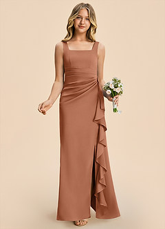 Azazie Adrienne Junior Bronzer Sheath Pleated Stretch Satin Dress image4