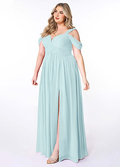 Azazie Lianne Bridesmaid Dresses Sea Glass A-Line Off the Shoulder Chiffon Dress image10