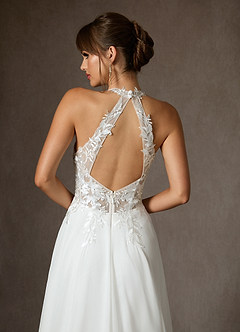 Azazie Sonja Wedding Dresses Diamond White Champagne A-Line Lace Dress image2