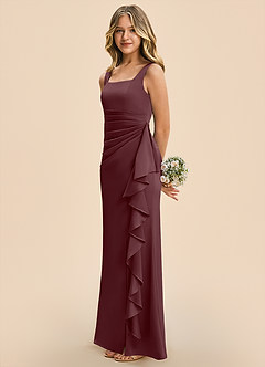 Azazie Adrienne Junior Sangria Sheath Pleated Stretch Satin Dress image5