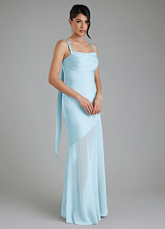 Azazie Piper At-home Try On Dresses Sky Blue Mermaid Pleated Stretch Satin Dress image7