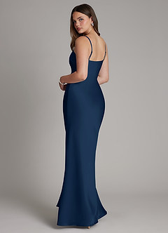 Azazie Ambra Bridesmaid Dresses Dark Navy Mermaid Pleated Stretch Satin Dress image7