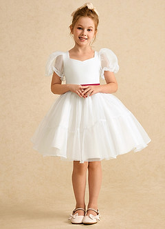 Azazie Debbie vestidos de niña de las flores Vestido de Marfil Escarlata de Organza de Princesa con Escote de Corazón image7