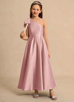 Azazie Guppy Girls Formal Jurken voor bloemenmeisjes A-Lijn Jurk van Mat Satijn One-Shoulder Rosé Goud image3