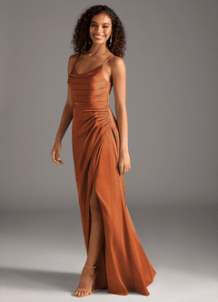 Azazie Deandra Bridesmaid Dresses Cinnamon Mermaid Pleated Stretch Satin Dress image4