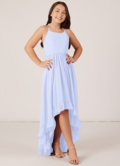 Azazie Sarafina Junior Robe Trapèze en Mousseline de soie Dentelle Lavande image1