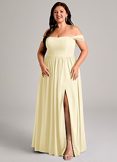 Azazie Calianna Bridesmaid Dresses Lemon Sorbet A-Line Off the Shoulder Chiffon Convertible Dress image14