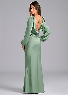 Azazie Rylina Bridesmaid Dresses Agave Mermaid Long Sleeve Stretch Satin Dress image5