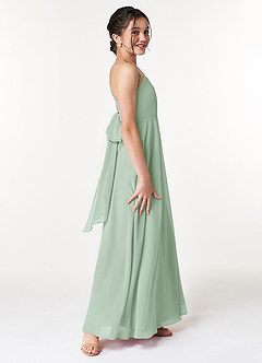 Azazie Cosette Junior Agave A-Line Bow Chiffon Dress image3