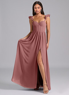 Azazie Denisse Bridesmaid Dresses Desert Rose A-Line Ruched Chiffon Dress image4