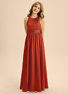 Azazie Jaylah Junior Rust A-Line Pleated Stretch Satin Dress image5