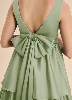 Azazie Meadowyn Junior Dusty Sage A-Line Bow Stretch Satin Dress image6