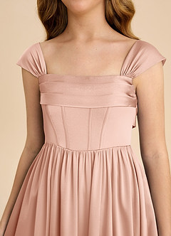 Azazie Hattie Junior A-Linie Plissee Stretch-Satin Kleid Roségold image9