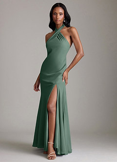 Azazie Lorena Bridesmaid Dresses Sea Moss Mermaid Pleated Chiffon Dress image4
