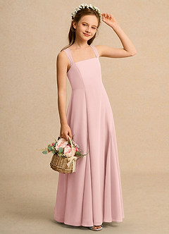 Azazie Tater Girls Formal Robe Demoiselle D'honneur Fillette Robe Trapèze en Mousseline de soie Plissé Rose Poudré image3