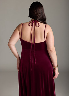Azazie Sora Robes de demoiselle d'honneur Robe Trapèze en velours Dos nu avec nœud Cabernet image13