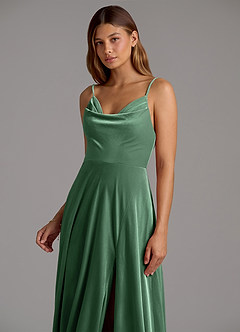 Azazie Sarella Bridesmaid Dresses Eucalyptus A-Line Pleated Velvet Dress image6