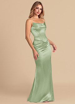 Azazie Sorrel Robes de demoiselle d'honneur Robe Sirène Convertible en Satiné métallisé Corset Vert Sauge image5