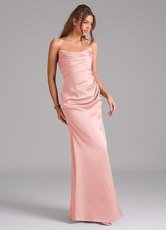 Azazie Lucille Bridesmaid Dresses Powder Pink Mermaid Strapless Stretch Satin Convertible Dress image5
