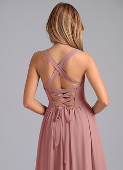 Azazie Francis Robes de demoiselle d'honneur Robe Trapèze en Mousseline de soie Corset Rose Poussiéreuse image7