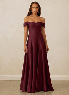 Christian Siriano Bridal for Azazie 1002 Bridesmaid Dresses Cabernet A-Line Off the Shoulder Stretch Satin Convertible Dress image2