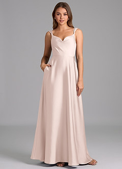 Azazie Beatrice 신부 들러리 드레스 A라인 스윗하트 네크라인 스트레치 새틴 바닥 길이 드레스 image1