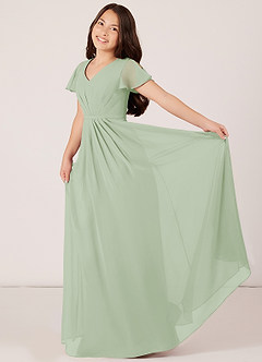 Azazie Peony Junior Dusty Sage A-Line Pleated Chiffon Dress image4