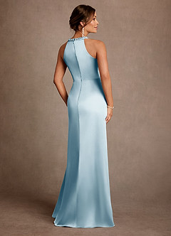 Azazie Lawrence Mother of the Bride Dresses Sky Blue A-Line Pleated Stretch Satin Dress image3