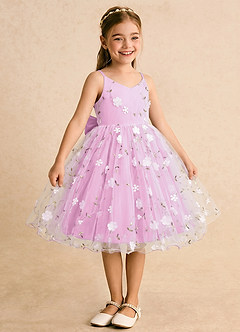 Azazie Junebug Flower Girl Dresses Candy Pink Ball-Gown Spaghetti Strap Tulle Dress image5