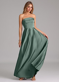 Azazie Lucienne Bridesmaid Dresses Sea Moss A-Line Strapless Stretch Satin Convertible Dress image5