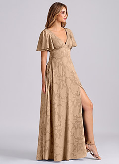 Azazie Kimber 신부 들러리 드레스 A라인 포켓이 있는 플로럴 번아웃 바닥 길이 드레스 image4