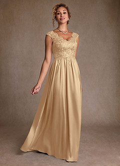 Azazie Amethyst Mother of the Bride Dresses Champagne A-Line Lace Dress image3