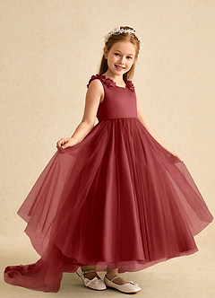 Azazie Lorita Blumenmädchenkleider A-Linie Mit Perlen Tüll Kleid Rost image7