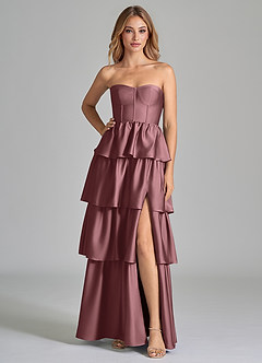 Azazie Faye Bridesmaid Dresses Vintage Mauve A-Line Ruched Stretch Satin Dress image3