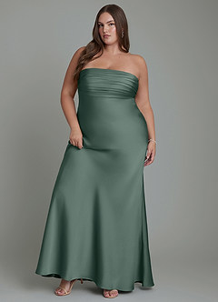 Azazie Saylor Vestidos de damas de honor Vestido Musgo Marino de Satén Elástico de Corte Sirena con Palabra de honor image11