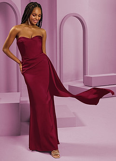 Barbie ♥ Azazie Bridesmaid Dresses Burgundy Sheath Strapless Stretch Satin Convertible Dress image5