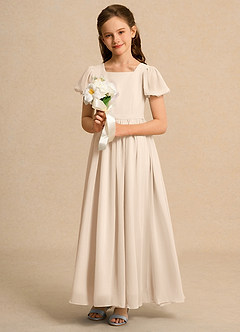 Azazie Lilia Girls Formal Blumenmädchenkleider A-Linie mit ärmel Chiffon Kleid Alabaster Weiß image4