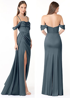 Azazie Amyra Bridesmaid Dresses Twilight Sheath Off the Shoulder Stretch Satin Convertible Dress image9